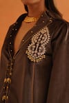 Buy_Inej_Brown Velvet Embroidered Floral Lapel Collar Top With Pant _Online_at_Aza_Fashions