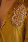 Buy_Inej_Yellow Velvet Embroidered Floral Lapel Collar Top With Bell Bottom Pant _Online_at_Aza_Fashions