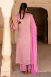 Shop_KARAJ JAIPUR_Pink Kurta Pure Tabby Silk Embroidery Aari Notched Straight And Pant Set _at_Aza_Fashions