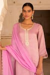 Buy_KARAJ JAIPUR_Pink Kurta Pure Tabby Silk Embroidery Aari Notched Straight And Pant Set _Online_at_Aza_Fashions