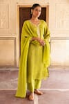 KARAJ JAIPUR_Green Kurta Pure Tabby Silk Embroidery Aari Mirror Straight And Pant Set _Online_at_Aza_Fashions