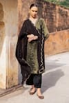 Buy_KARAJ JAIPUR_Black Kurta Pure Tabby Silk Embroidery Zari V-neck Stripe Straight And Pant Set _at_Aza_Fashions