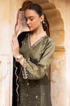 Buy_KARAJ JAIPUR_Black Kurta Pure Tabby Silk Embroidery Zari V-neck Stripe Straight And Pant Set _Online_at_Aza_Fashions