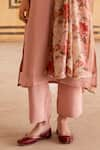 KARAJ JAIPUR_Pink Kurta Pure Crushed Tissue Print Zari Notched Embroidered Straight Set _Online_at_Aza_Fashions