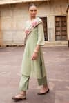 Buy_KARAJ JAIPUR_Green Kurta Pure Crushed Tissue Print Sequin Embroidered Straight And Pant Set _Online_at_Aza_Fashions