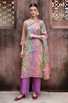 Buy_KARAJ JAIPUR_Purple Kurta Tabby Print Floral V-neck Straight And Pant Set _at_Aza_Fashions