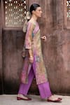 Buy_KARAJ JAIPUR_Purple Kurta Tabby Print Floral V-neck Straight And Pant Set _Online_at_Aza_Fashions