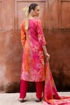 Shop_KARAJ JAIPUR_Pink Kurta Tabby Print Floral Notched Embroidered Straight And Pant Set _at_Aza_Fashions