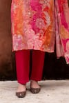 KARAJ JAIPUR_Pink Kurta Tabby Print Floral Notched Embroidered Straight And Pant Set _Online_at_Aza_Fashions