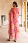 Shop_KARAJ JAIPUR_Pink Kurta Tabby Print Floral Notched Mirror Embroidered Straight And Pant Set _at_Aza_Fashions