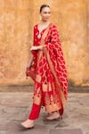 KARAJ JAIPUR_Red Kurta Chanderi Embroidery Mirror Notched Aari And Pant Set _Online_at_Aza_Fashions