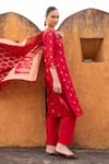 Buy_KARAJ JAIPUR_Red Kurta Chanderi Embroidery Mirror Notched Aari And Pant Set _Online_at_Aza_Fashions