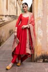 Buy_KARAJ JAIPUR_Red Anarkali Dola Silk Embroidery Bandhani Marodi Kalidar And Churidar Set _at_Aza_Fashions