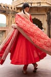 Shop_KARAJ JAIPUR_Red Anarkali Dola Silk Embroidery Bandhani Marodi Kalidar And Churidar Set 