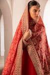 Shop_KARAJ JAIPUR_Red Kurta And Pant Dola Silk Embroidery Bandhani Round Marodi Straight & Set _Online_at_Aza_Fashions