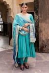 Buy_KARAJ JAIPUR_Blue Anarkali Dola Silk Embroidery Tassels Dori Kalidar And Churidar Set _at_Aza_Fashions