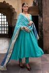 Buy_KARAJ JAIPUR_Blue Anarkali Dola Silk Embroidery Tassels Dori Kalidar And Churidar Set _Online_at_Aza_Fashions