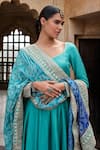 Shop_KARAJ JAIPUR_Blue Anarkali Dola Silk Embroidery Tassels Dori Kalidar And Churidar Set _Online_at_Aza_Fashions