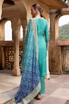 KARAJ JAIPUR_Blue Kurta And Pant Dola Silk Embroidery Dori Round Straight & Set _Online_at_Aza_Fashions