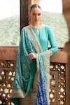 Shop_KARAJ JAIPUR_Blue Kurta And Pant Dola Silk Embroidery Dori Round Straight & Set _Online_at_Aza_Fashions