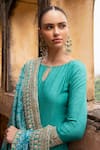 KARAJ JAIPUR_Blue Kurta And Pant Dola Silk Embroidery Dori Round Straight & Set _at_Aza_Fashions