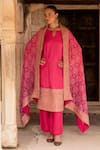 Buy_KARAJ JAIPUR_Pink Kurta And Pant Dola Silk Embroidery Dori Round Straight & Churidar Set _at_Aza_Fashions