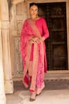 Buy_KARAJ JAIPUR_Pink Kurta And Pant Dola Silk Embroidery Dori Round Straight & Churidar Set _Online_at_Aza_Fashions