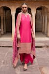 Shop_KARAJ JAIPUR_Pink Kurta And Pant Dola Silk Embroidery Dori Round Straight & Churidar Set _Online_at_Aza_Fashions