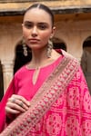 KARAJ JAIPUR_Pink Kurta And Pant Dola Silk Embroidery Dori Round Straight & Churidar Set _at_Aza_Fashions