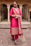 Buy_KARAJ JAIPUR_Pink Kurta And Pant Dola Silk Embroidery Dori Round Straight & Churidar Set 