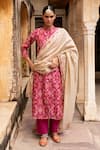 Buy_KARAJ JAIPUR_Pink Kurta And Dupatta Chanderi Print Tassels Band Patola Embroidered & Pant Set _at_Aza_Fashions