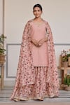 Buy_KARAJ JAIPUR_Pink Chanderi Print Floral Round Kurta And Sharara Set _at_Aza_Fashions