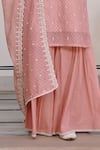 Buy_KARAJ JAIPUR_Peach Kurta And Dupatta Chanderi Print Floral Thread Embroidered & Sharara Set _Online_at_Aza_Fashions