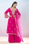 Buy_Samyukta Singhania_Pink Kurta Dolla Hand Embroidered Floral V Neck Sharara Set _at_Aza_Fashions