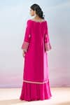 Shop_Samyukta Singhania_Pink Kurta Dolla Hand Embroidered Floral V Neck Sharara Set _at_Aza_Fashions