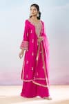 Shop_Samyukta Singhania_Pink Kurta Dolla Hand Embroidered Floral V Neck Sharara Set _Online_at_Aza_Fashions