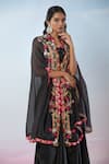 Samyukta Singhania_Black Cape Pure Organza Hand Embroidered Floral With Draped Dhoti Skirt Set _at_Aza_Fashions