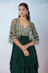 Samyukta Singhania_Green Georgette Hand Embroidered Sequin Gown Sweetheart With Cape _Online_at_Aza_Fashions