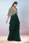 Shop_Samyukta Singhania_Green Georgette Hand Embroidered Sequin Gown Sweetheart With Cape _Online_at_Aza_Fashions