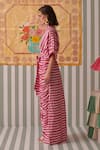 Khajoor Studio_Pink Modal Satin Print Stripe Collar Blush Draped Shirt Dress _at_Aza_Fashions