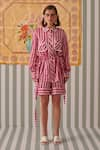 Buy_Khajoor Studio_Pink Modal Satin Print Stripe Collar Blush Uniform Shirt With Pant _Online_at_Aza_Fashions