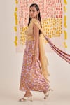 Khajoor Studio_Yellow Organic Embroidery Floral Closed Print Slip Draped Dress _at_Aza_Fashions