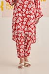 Khajoor Studio_Red Modal Satin Print Scarlet Bellrose Round Rose Tunic With Pant _at_Aza_Fashions