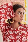 Buy_Khajoor Studio_Red Modal Satin Print Scarlet Bellrose Round Rose Tunic With Pant 