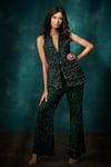 Buy_Sawan Gandhi_Green Georgette Net Embellished Bead Tasselled Peplum Jacket With Flared Pant _at_Aza_Fashions