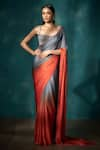 Buy_Sawan Gandhi_Grey Satin Embroidered Bead Square Ombre Saree With Scallop Bustier Blouse _at_Aza_Fashions