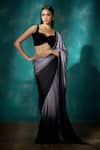 Buy_Sawan Gandhi_Grey Satin Embellished Bead Sweetheart Ombre Saree With Sequin Blouse _at_Aza_Fashions