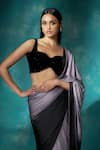 Shop_Sawan Gandhi_Grey Satin Embellished Bead Sweetheart Ombre Saree With Sequin Blouse _at_Aza_Fashions