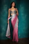 Buy_Sawan Gandhi_Grey Satin Embroidered Bead Notched Gradient Tasselled Saree With Corset _at_Aza_Fashions