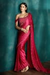 Buy_Sawan Gandhi_Pink Satin Embroidered Crystal Off Shoulder Embellished Saree With Blouse _at_Aza_Fashions